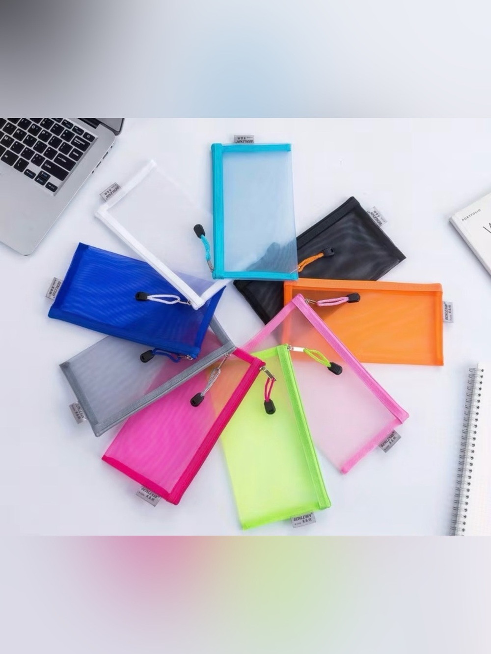 Neon & Solid Mesh Zipper Pouches